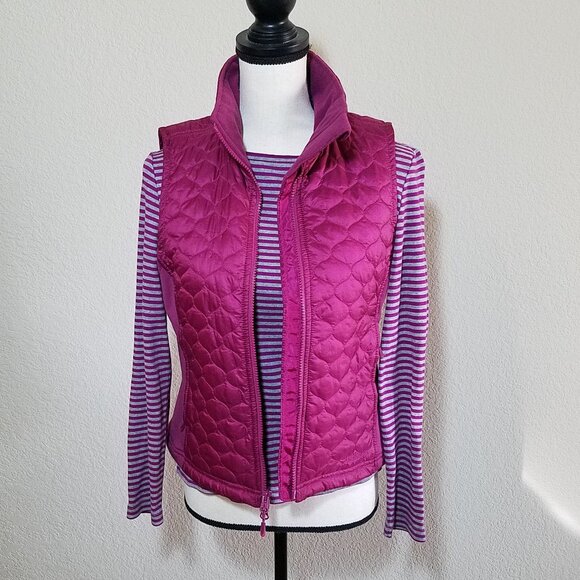 L.L. Bean Puffer Vest Small Pink Purple Quilted Jacket Sleeveless Full Zip Women - Picture 1 of 8